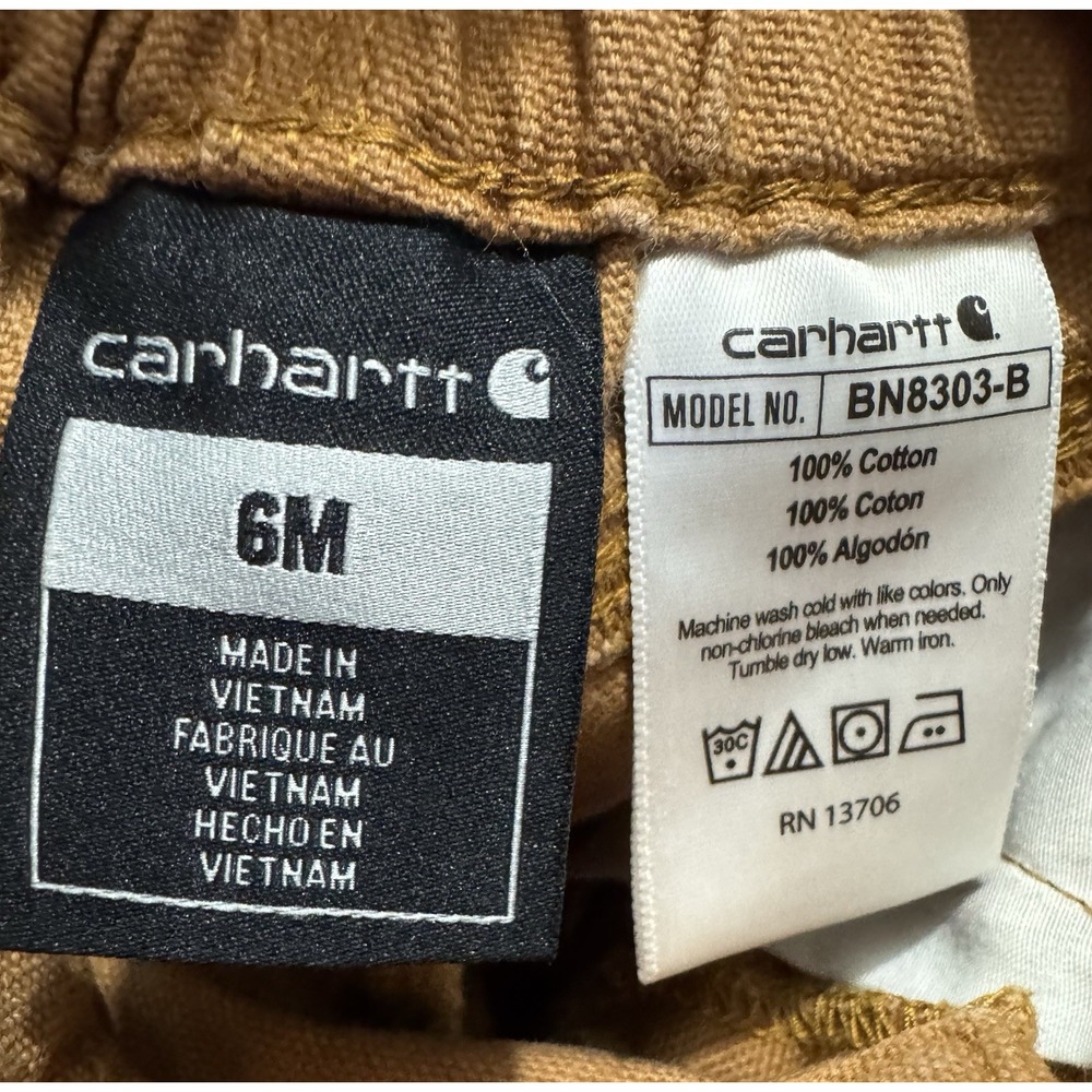 Carhartt Brown Canvas Cargo Pants 6M 100% Cotton Elastic Waist Pockets - Picture 3 of 3